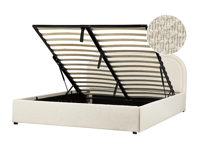 Bed met opbergruimte Bouclé QUILLIEN 160 x 200 cm Lichtbeige