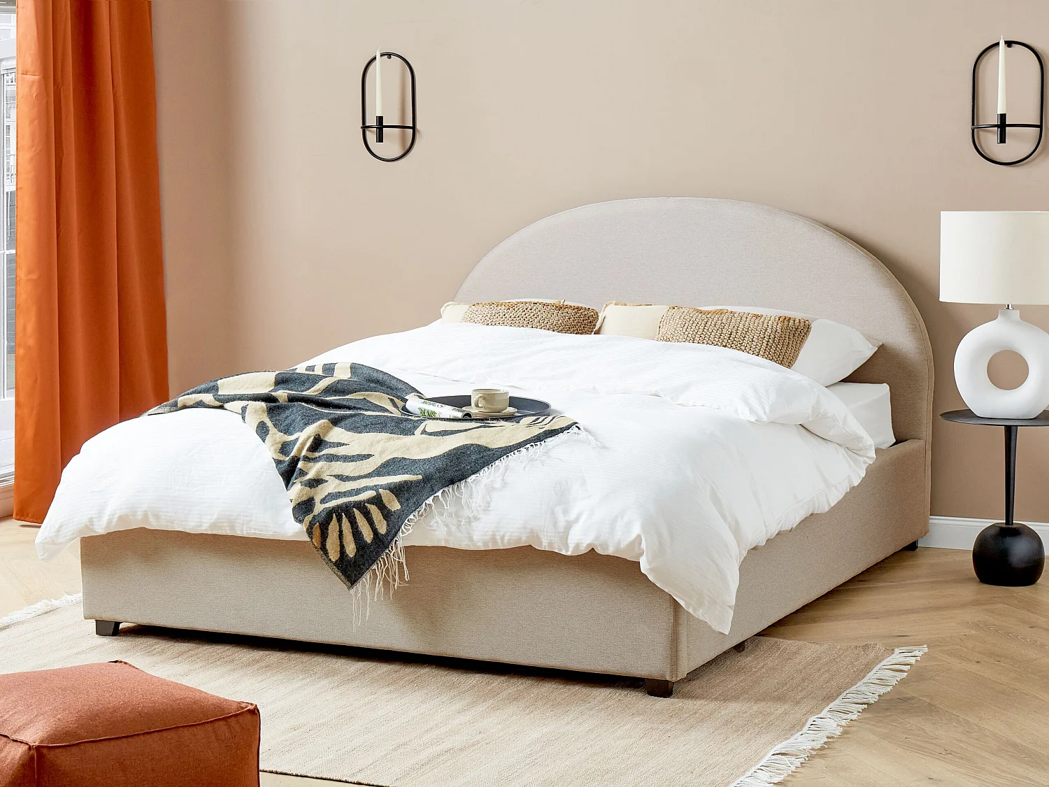 Bed met opbergruimte Stof VAUCLUSE 160 x 200 cm Lichtbeige