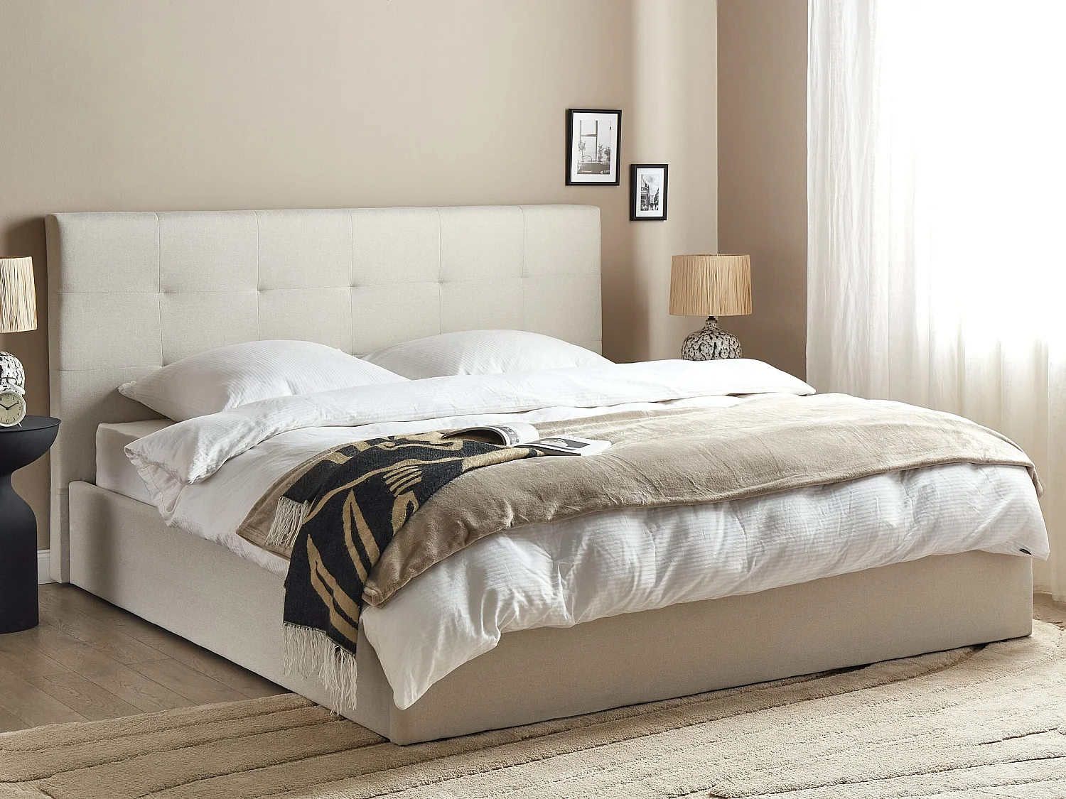 Cama con almacenaje Tela LORIENT 180 x 200 cm Beige