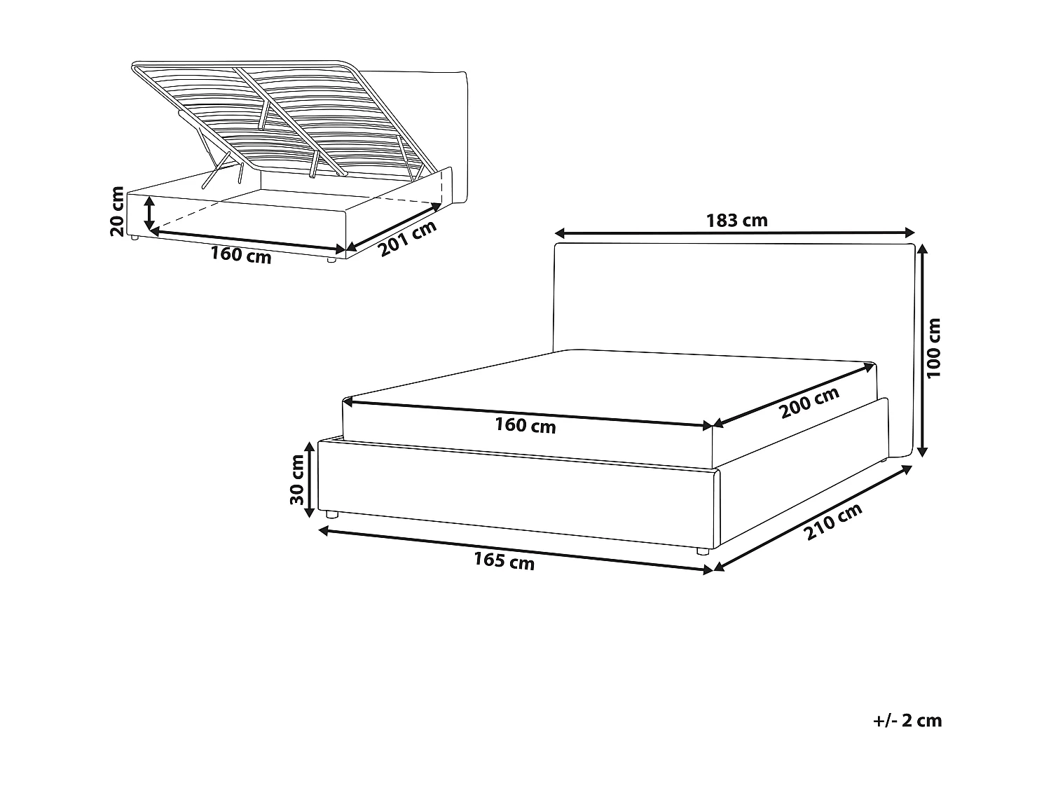 Letto contenitore Velluto LAVAUR 160 x 200 cm Tortora