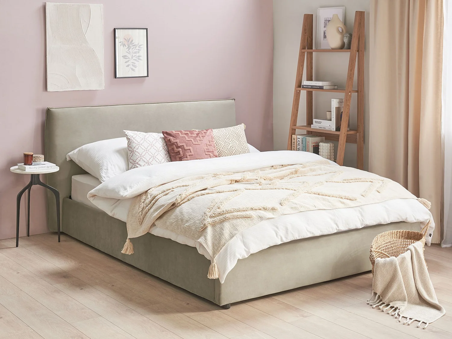 Lit ottoman Velours LAVAUR 160 x 200 cm Taupe