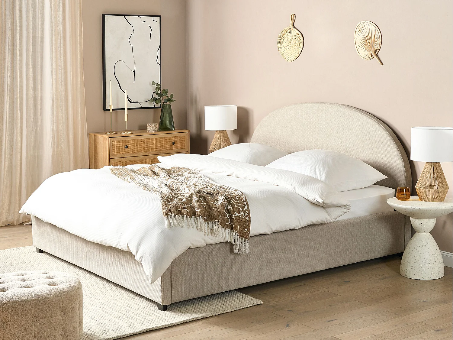 Lit ottoman Tissu VAUCLUSE 180 x 200 cm Beige sable