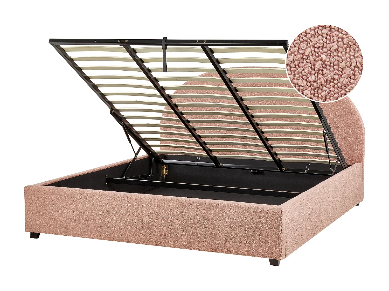 Bed met opbergruimte Bouclé VAUCLUSE 180 x 200 cm Pastelroze