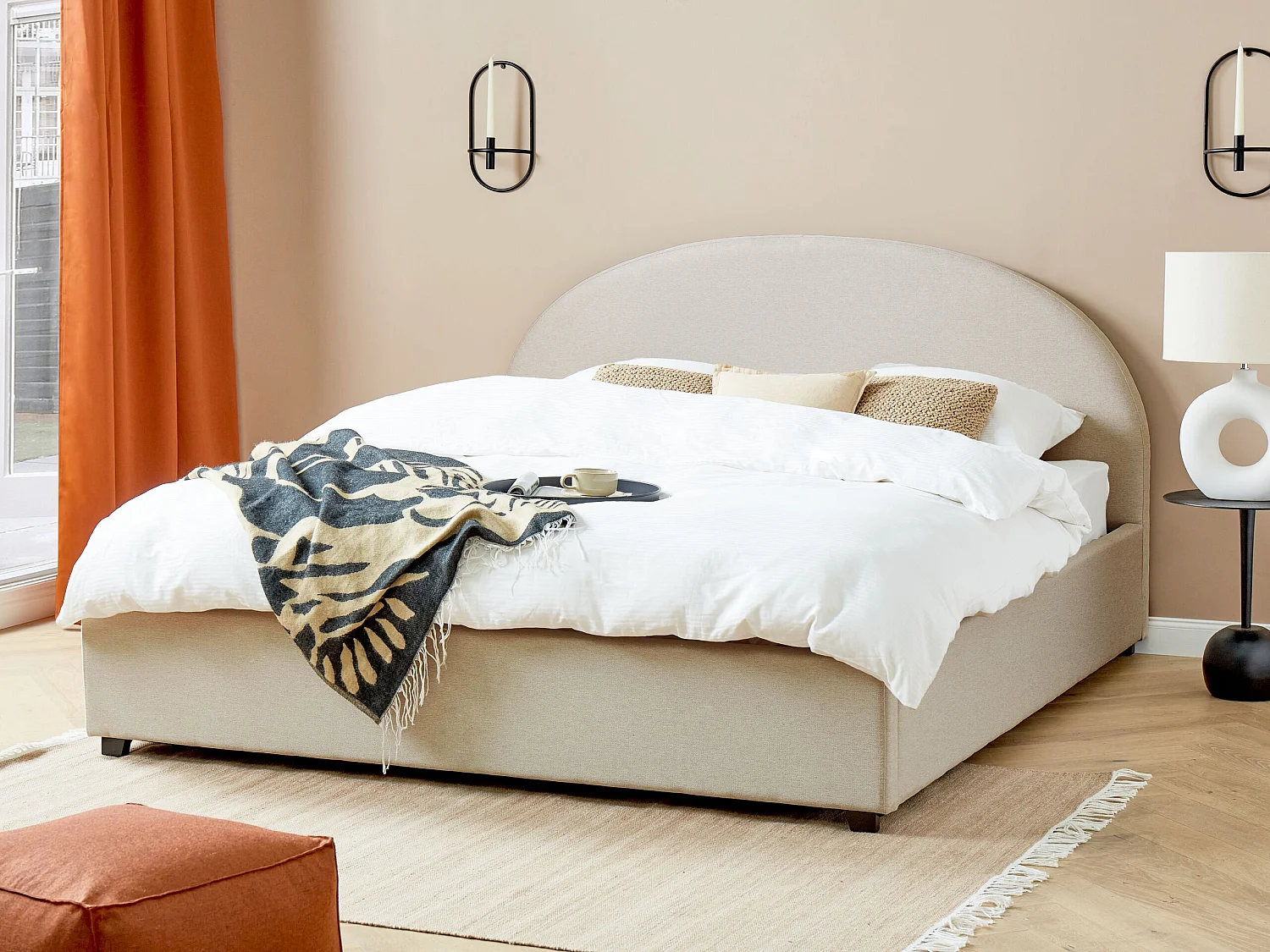 Bed met opbergruimte Stof VAUCLUSE 180 x 200 cm Lichtbeige