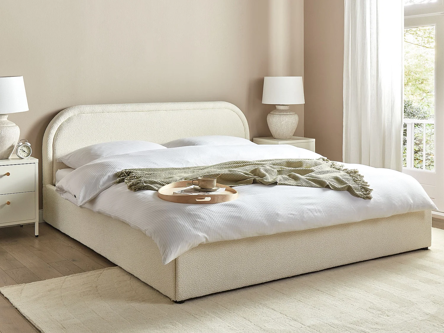Bett mit Stauraum Bouclé QUILLIEN 180 x 200 cm Hellbeige