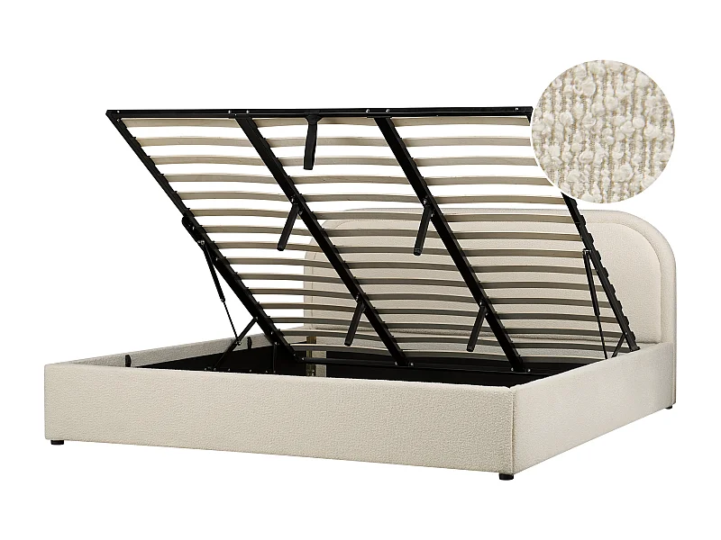 Lit ottoman Bouclé QUILLIEN 180 x 200 cm Beige clair