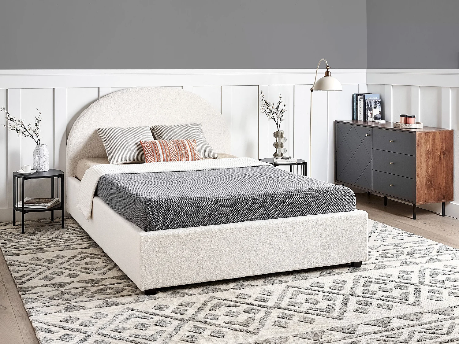 Lit ottoman Bouclé VAUCLUSE 140 x 200 cm Blanc cassé