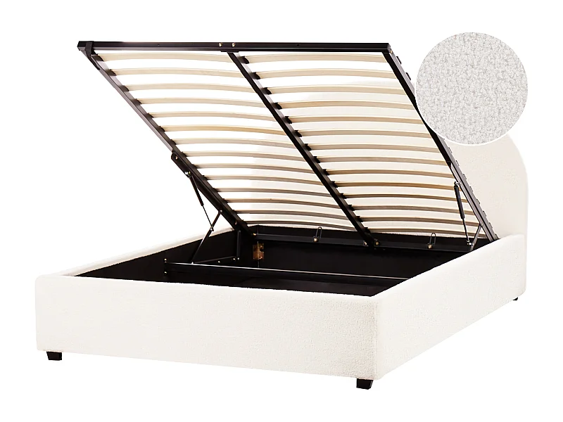 Lit ottoman Bouclé VAUCLUSE 140 x 200 cm Blanc cassé
