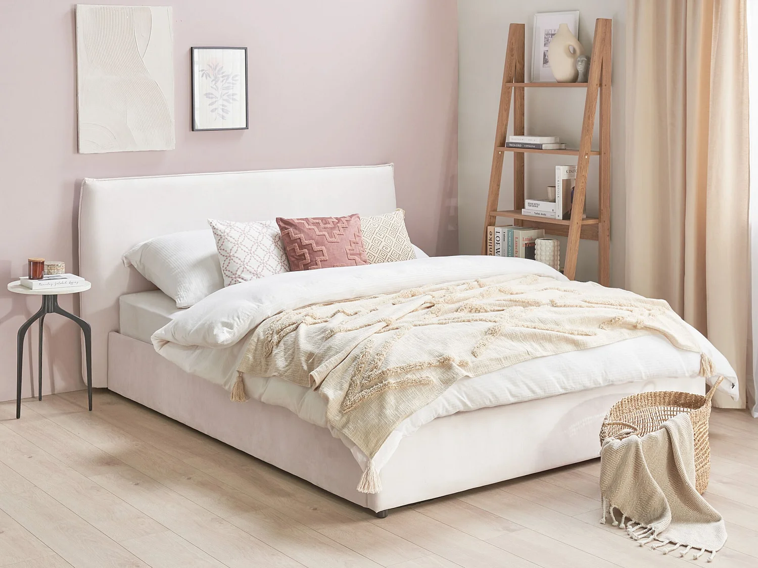 Bett mit Stauraum Samtstoff LAVAUR 160 x 200 cm Cremeweiss