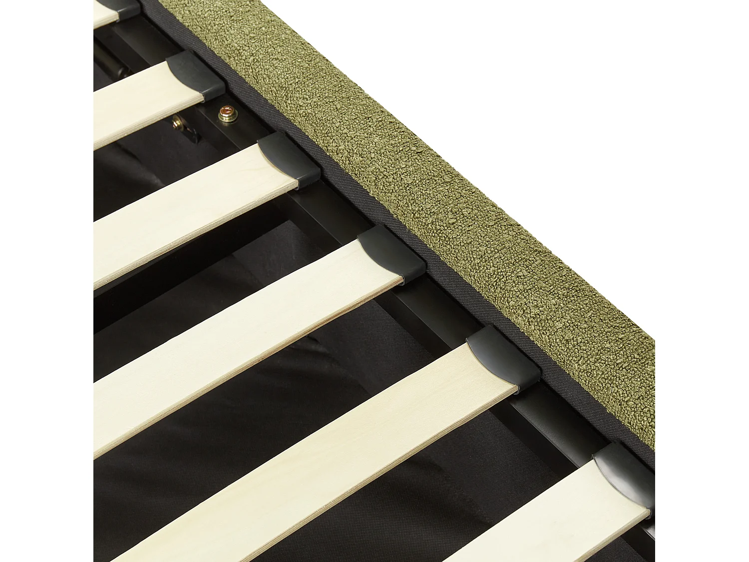 Bett Bouclé grün mit Kopfteil Bettkasten Lattenrost 160 x 200 cm Retro Vaucluse