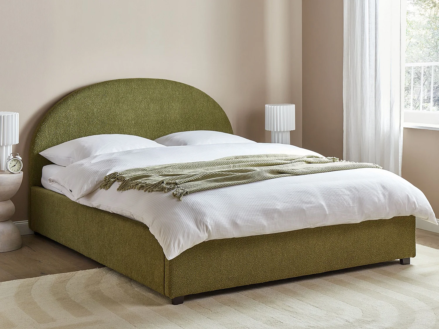 Lit ottoman Bouclé VAUCLUSE 160 x 200 cm Vert clair