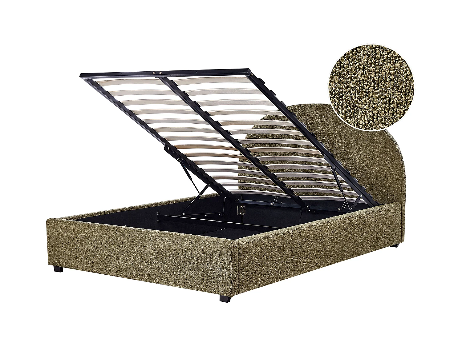 Lit ottoman Bouclé VAUCLUSE 140 x 200 cm Vert olive