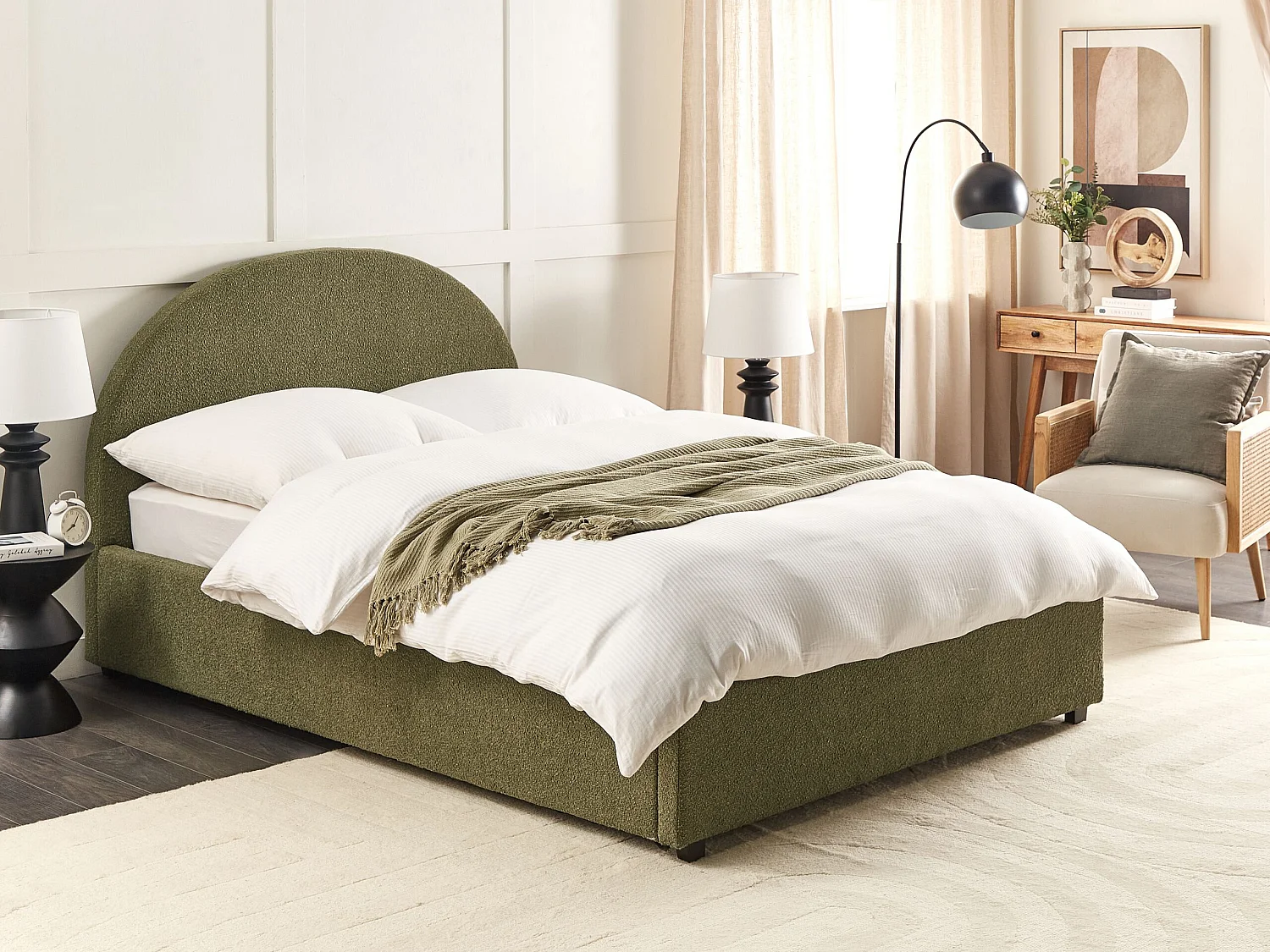 Bed met opbergruimte Bouclé VAUCLUSE 140 x 200 cm Olijfgroen