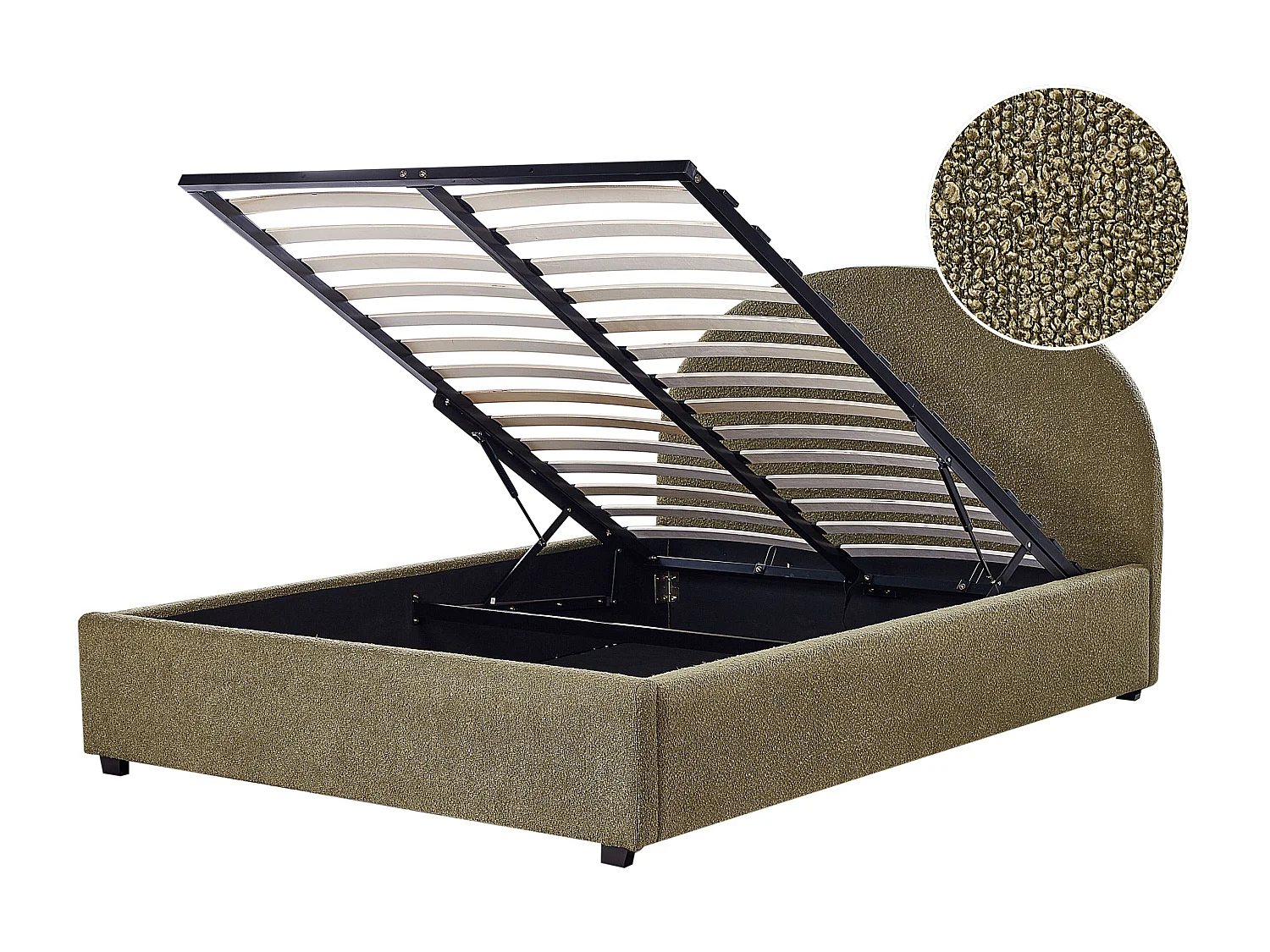 Bed met opbergruimte Bouclé VAUCLUSE 140 x 200 cm Olijfgroen