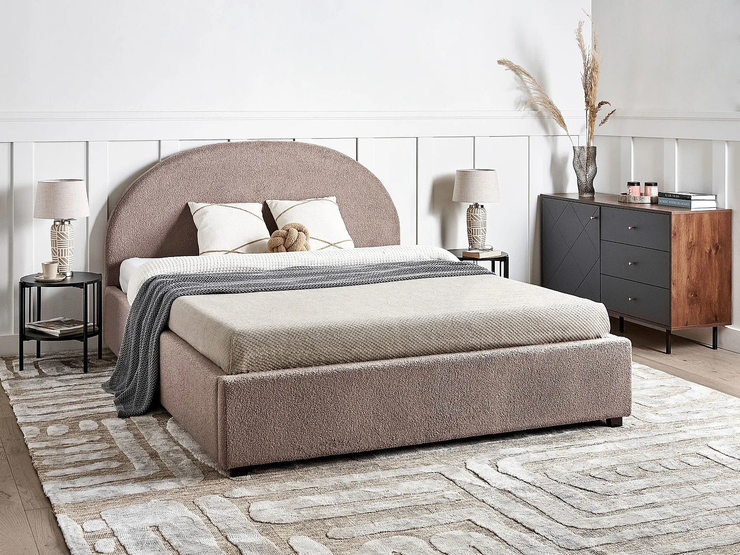 Letto contenitore Bouclé VAUCLUSE 160 x 200 cm Tortora