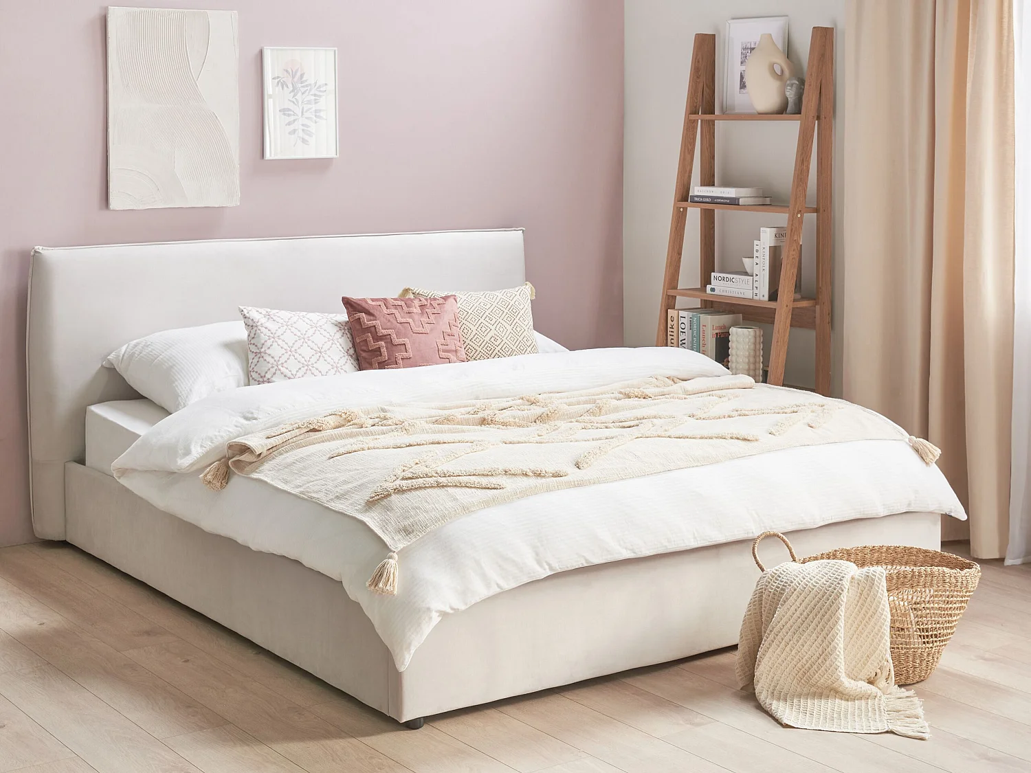Lit ottoman Velours LAVAUR 180 x 200 cm Blanc cassé