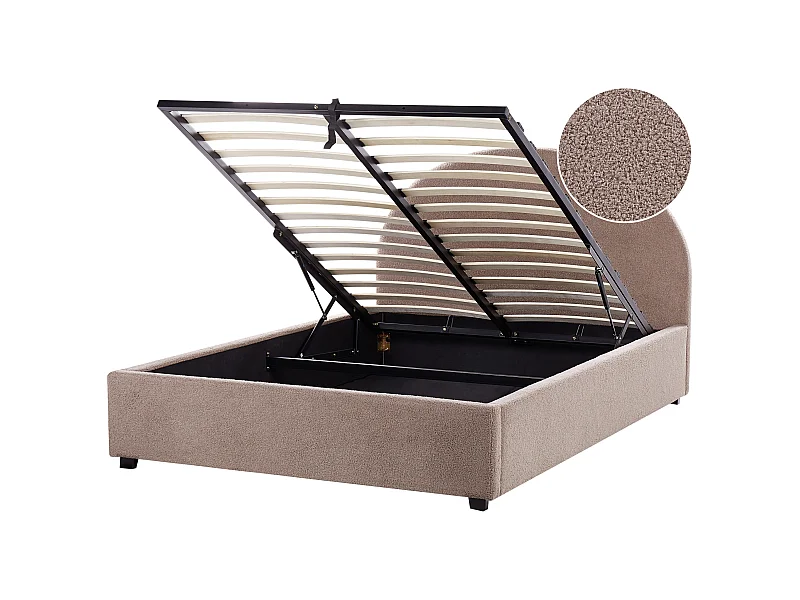 Letto con ottomano Bouclé VAUCLUSE 140 x 200 cm Tortora