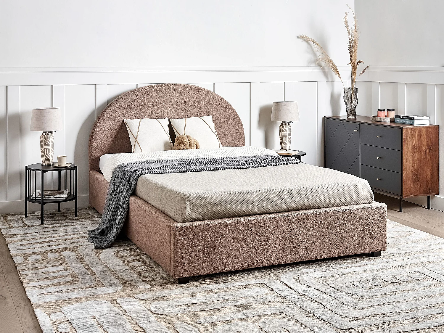 Lit ottoman Bouclé VAUCLUSE 140 x 200 cm Taupe