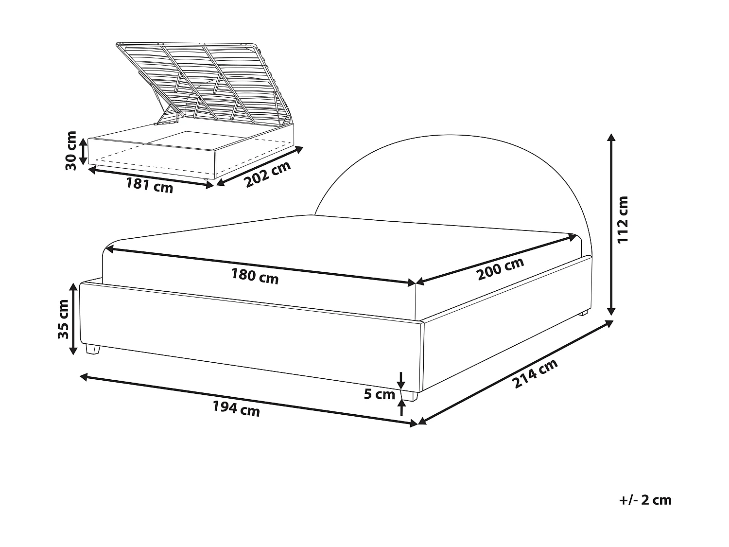 Lit ottoman Bouclé VAUCLUSE 180 x 200 cm Blanc cassé