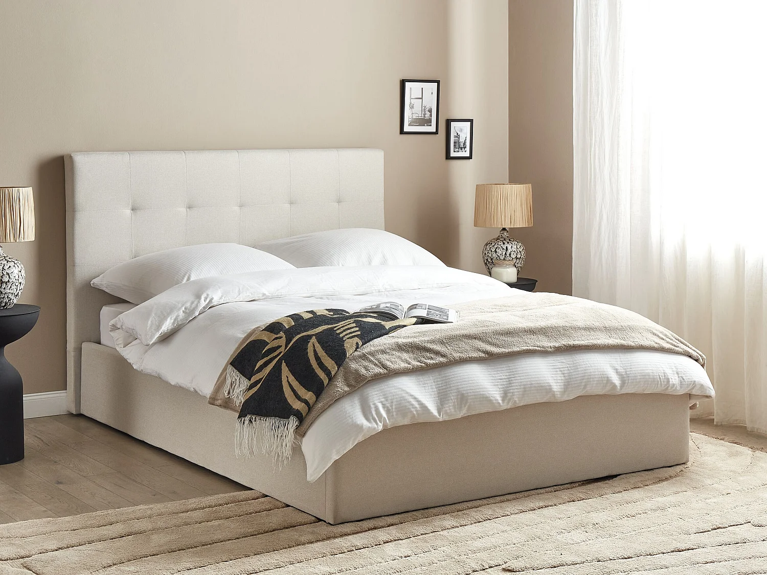 Lit ottoman Tissu LORIENT 140 x 200 cm Beige