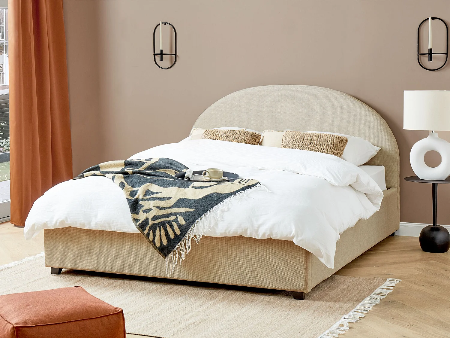 Lit ottoman Tissu VAUCLUSE 160 x 200 cm Beige sable