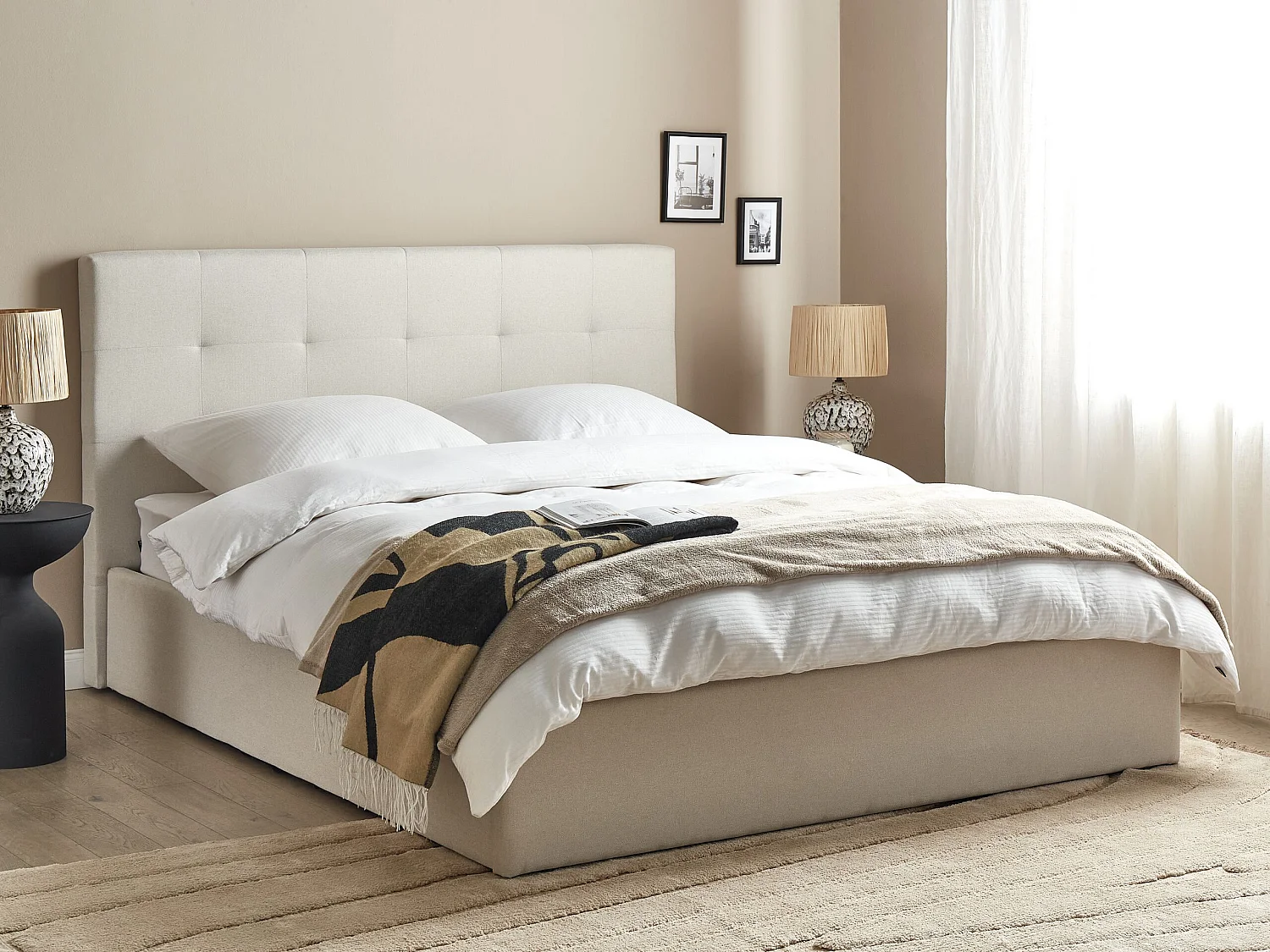 Bed met opbergruimte Stof LORIENT 160 x 200 cm Beige