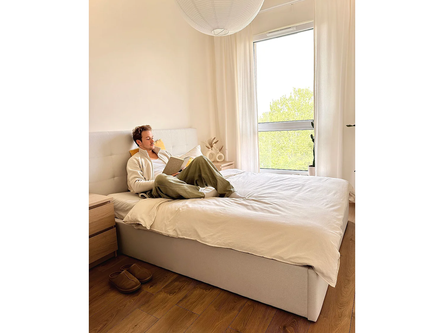 Lit ottoman Tissu LORIENT 160 x 200 cm Beige