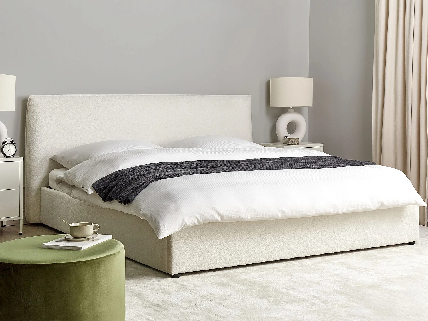 Lit ottoman Bouclé LAVAUR 180 x 200 cm Blanc cassé