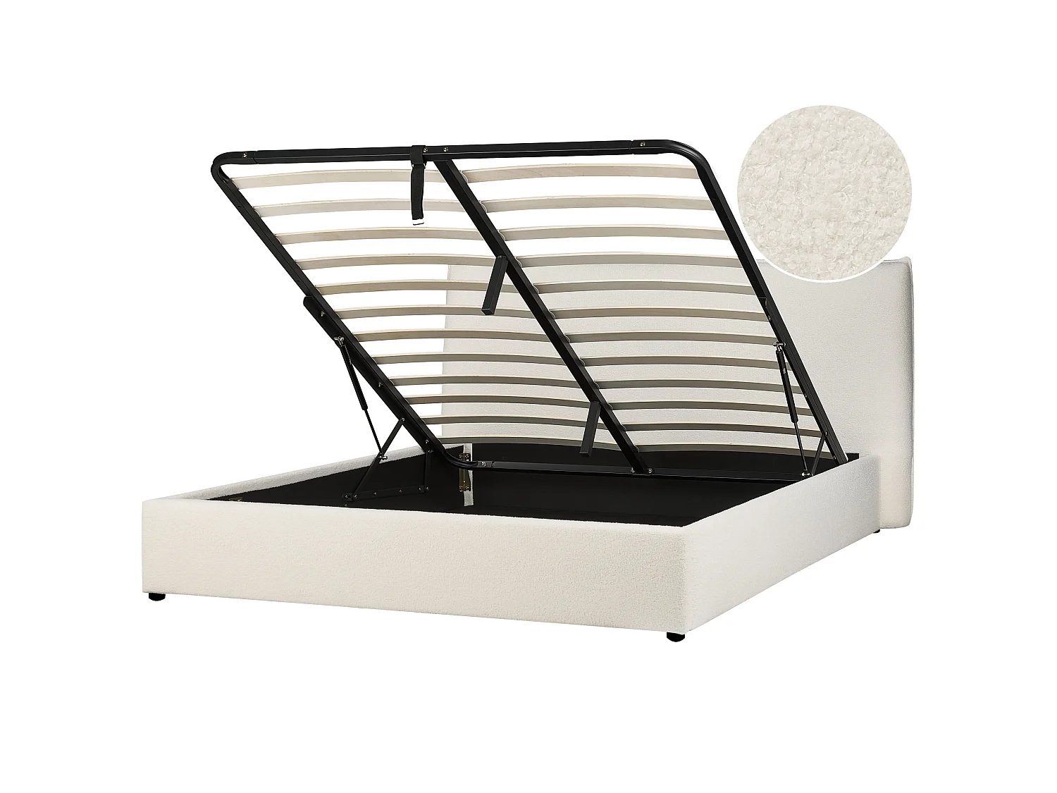 Lit ottoman Bouclé LAVAUR 180 x 200 cm Blanc cassé