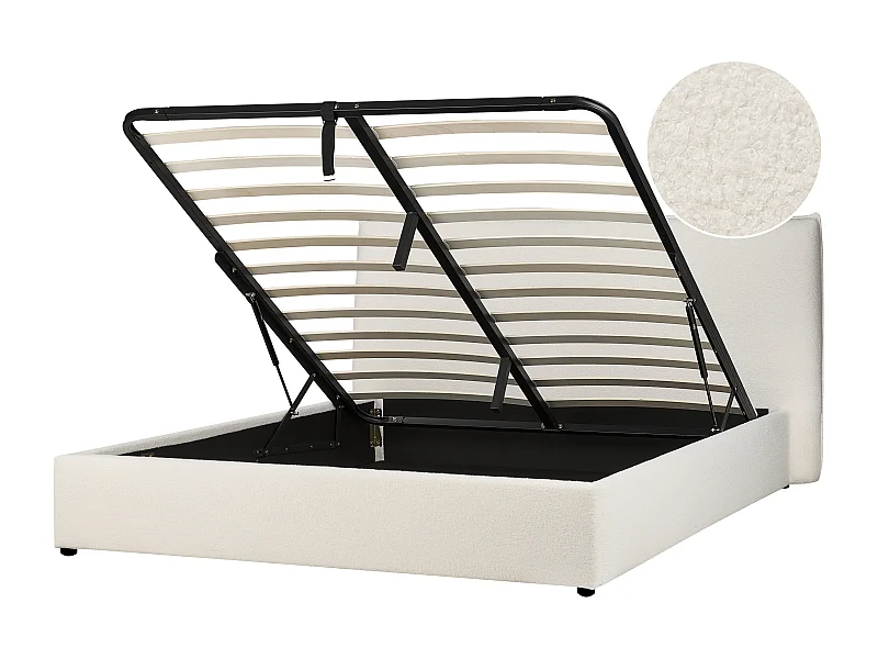 Lit ottoman Bouclé LAVAUR 180 x 200 cm Blanc cassé