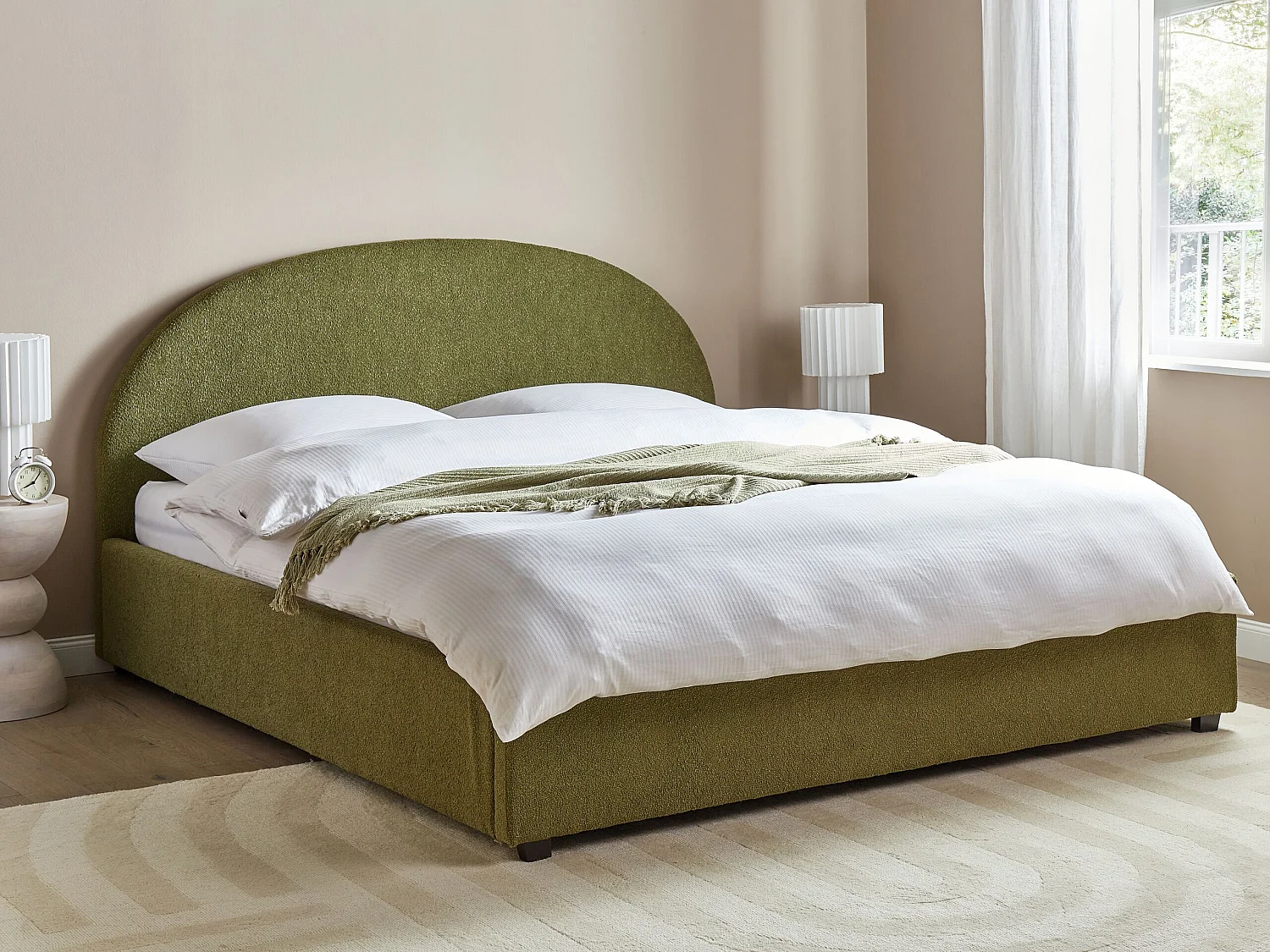 Bett mit Stauraum Bouclé VAUCLUSE 180 x 200 cm Olivgrün
