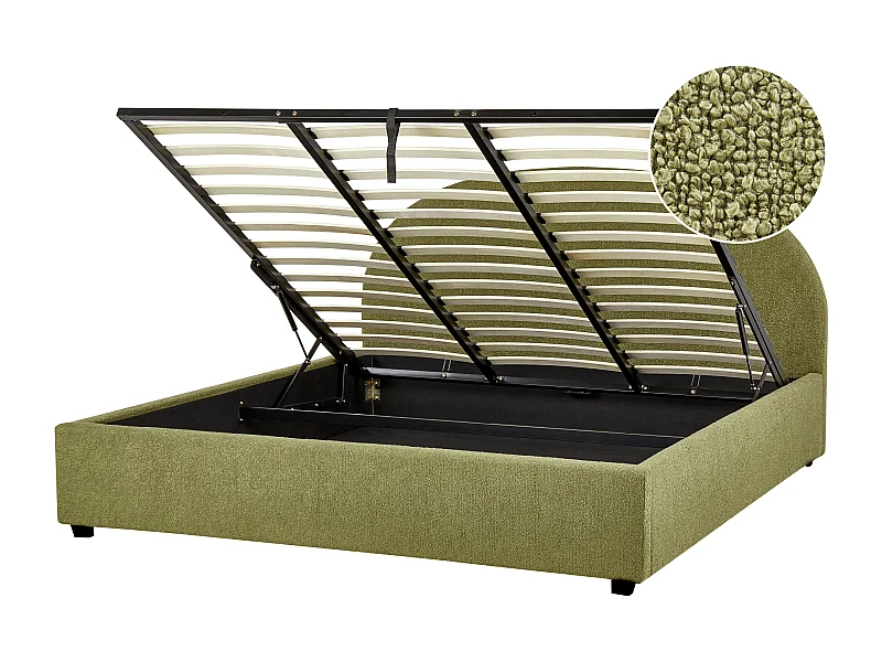 Lit ottoman Bouclé VAUCLUSE 180 x 200 cm Vert olive