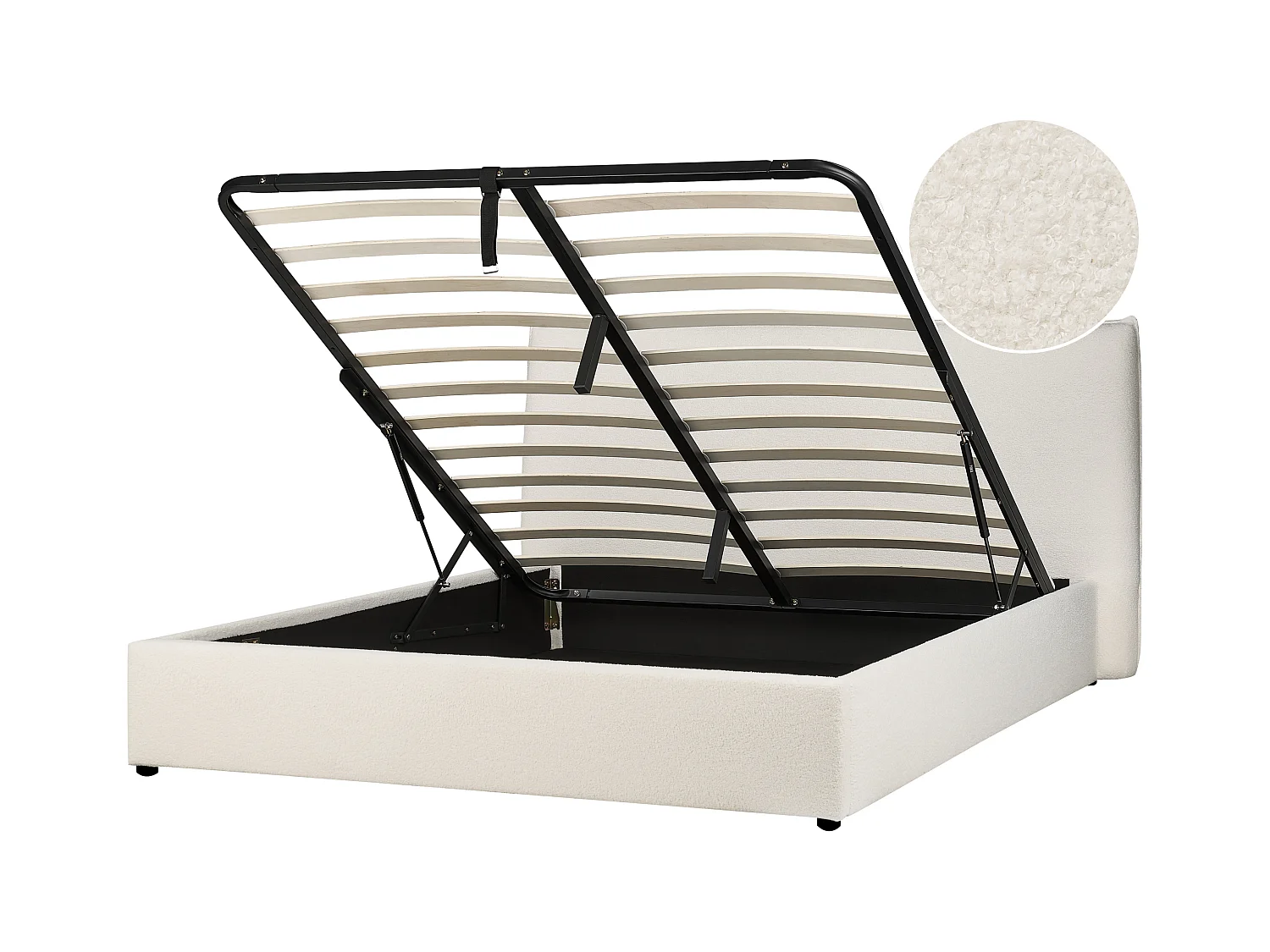 Lit ottoman Bouclé LAVAUR 160 x 200 cm Blanc cassé