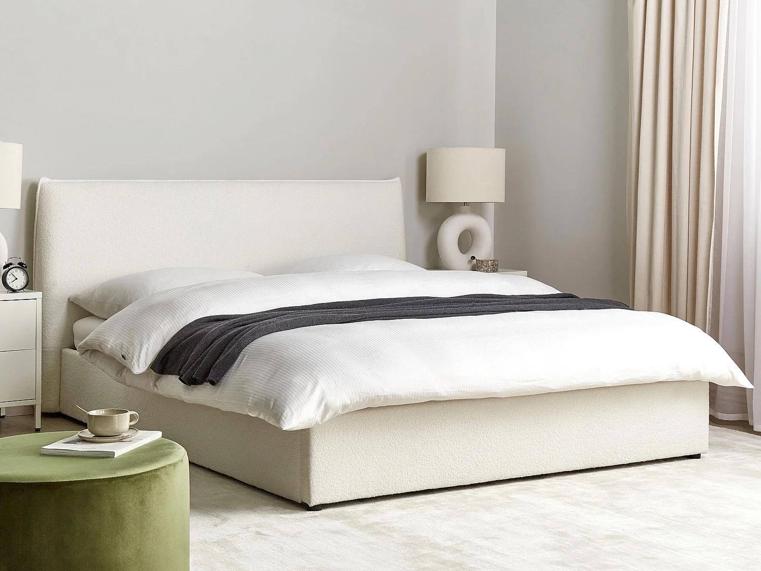 Lit ottoman Bouclé LAVAUR 160 x 200 cm Blanc cassé