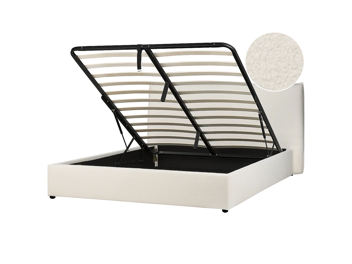 Lit ottoman Bouclé LAVAUR 160 x 200 cm Blanc cassé