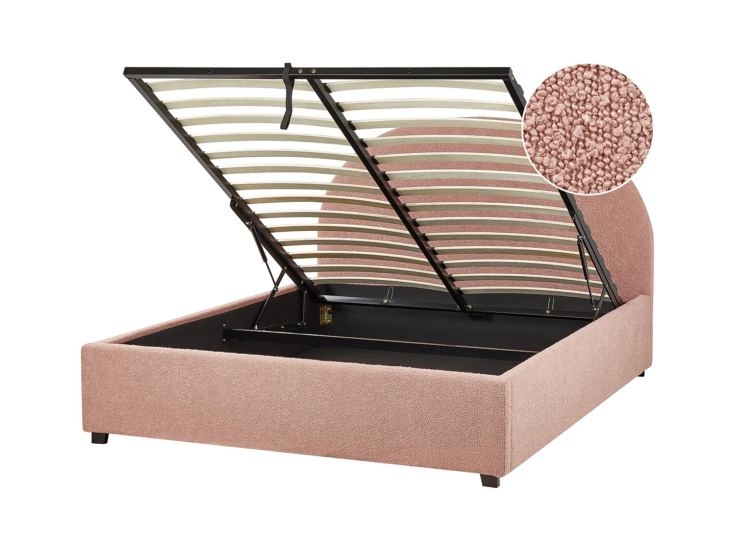 Lit ottoman Bouclé VAUCLUSE 140 x 200 cm Rose pastel