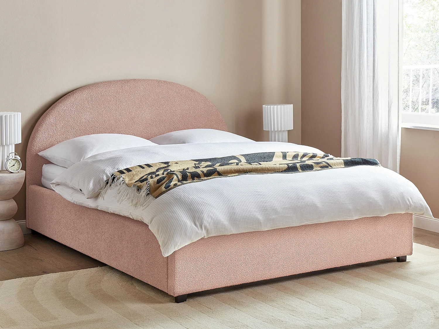 Bett mit Stauraum Bouclé VAUCLUSE 140 x 200 cm Pastellrosa