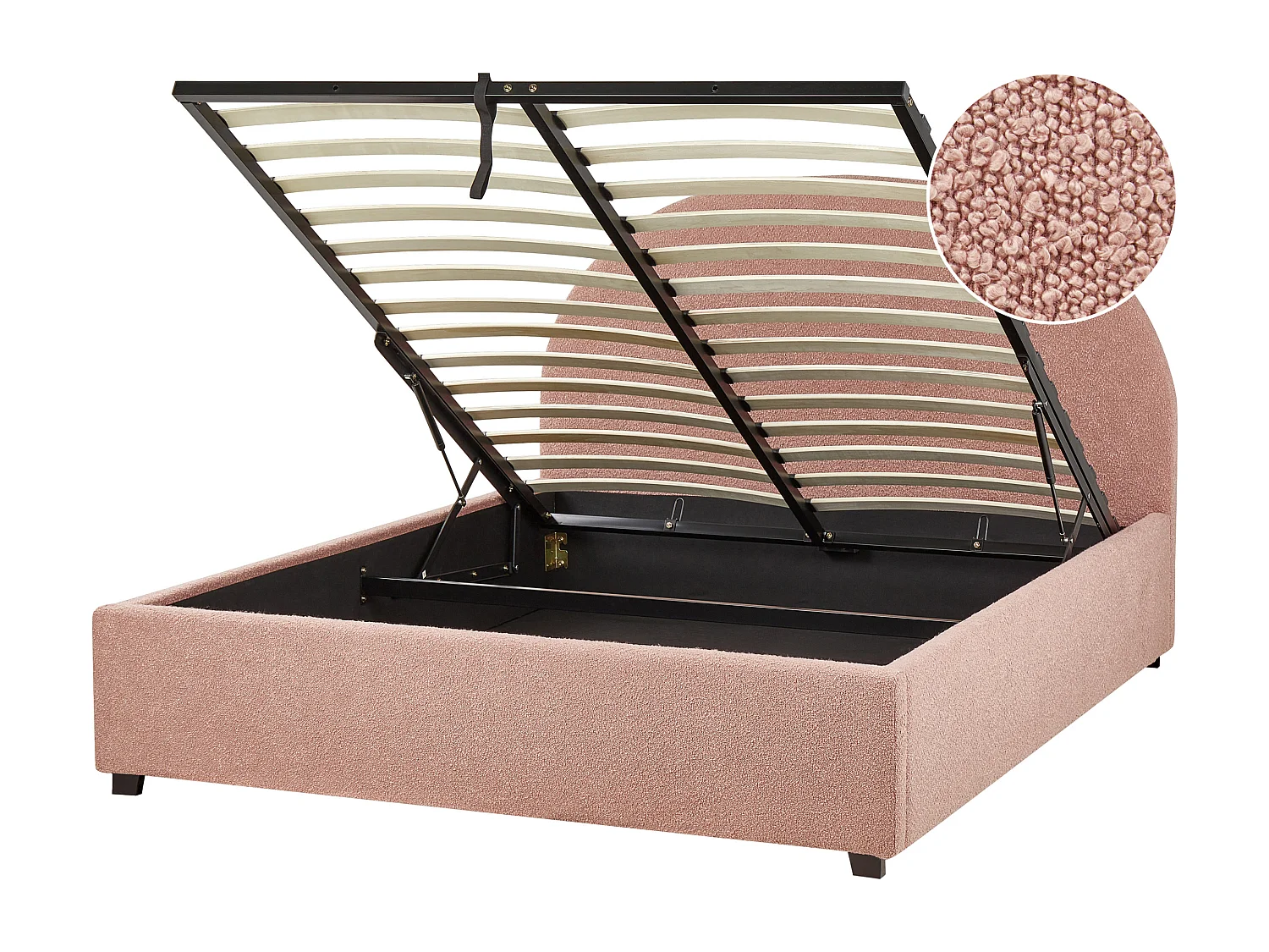 Lit ottoman Bouclé VAUCLUSE 140 x 200 cm Rose pastel