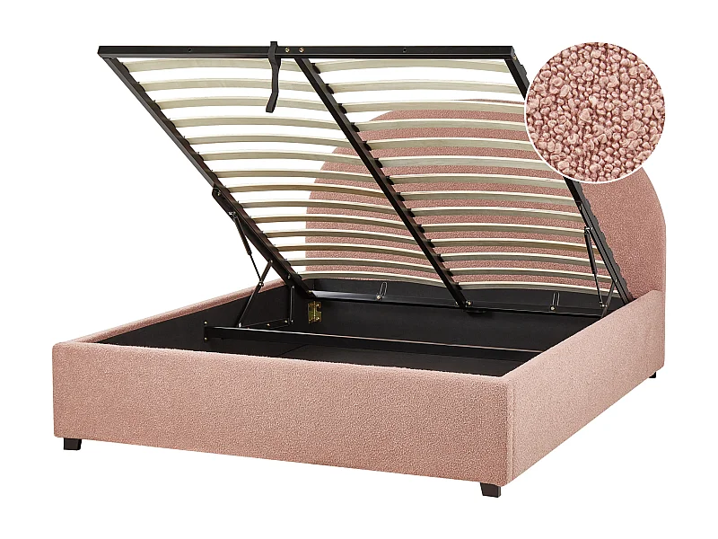 Letto con ottomano Bouclé VAUCLUSE 140 x 200 cm Rosa pastello