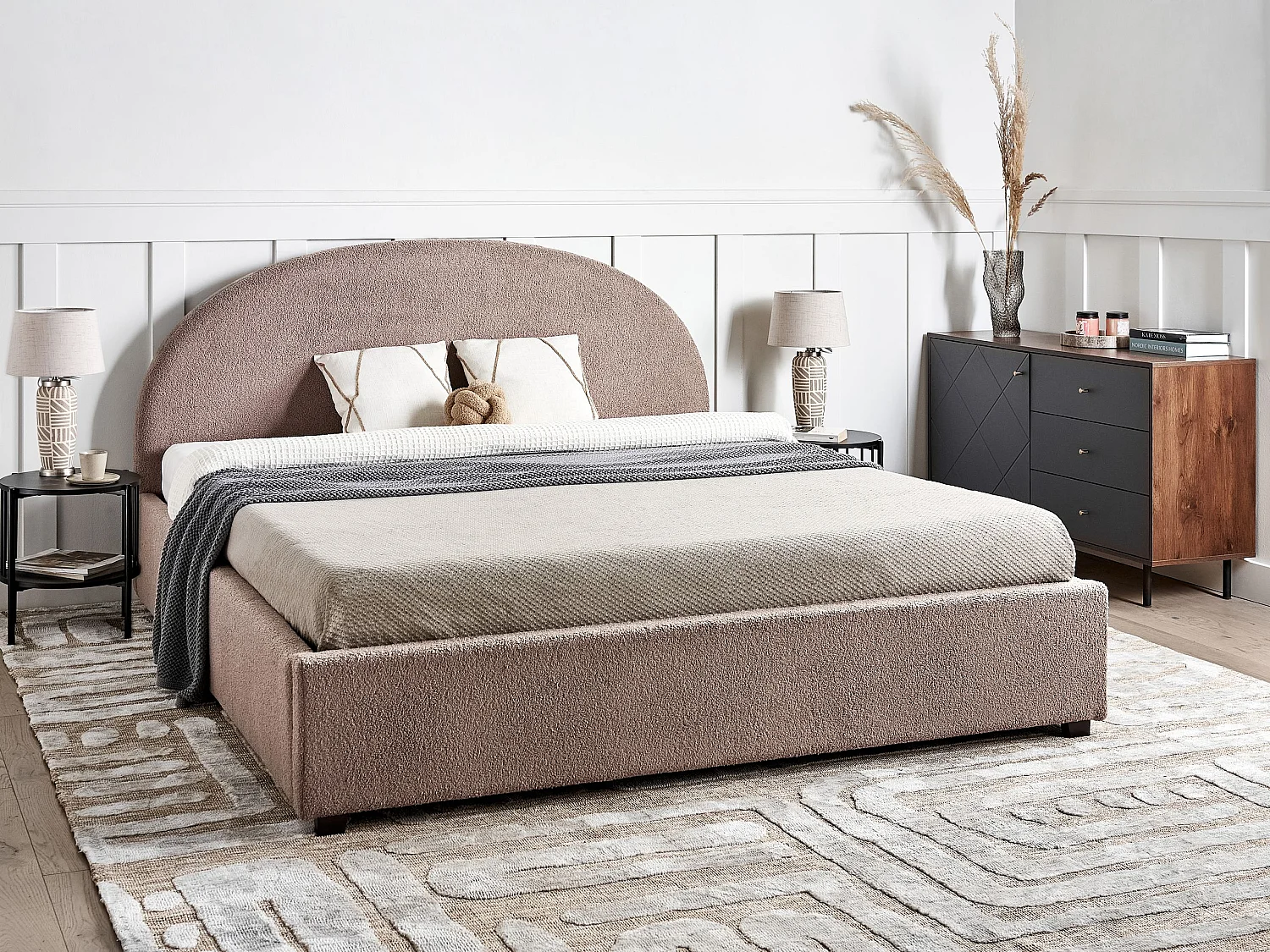 Lit ottoman Bouclé VAUCLUSE 180 x 200 cm Taupe