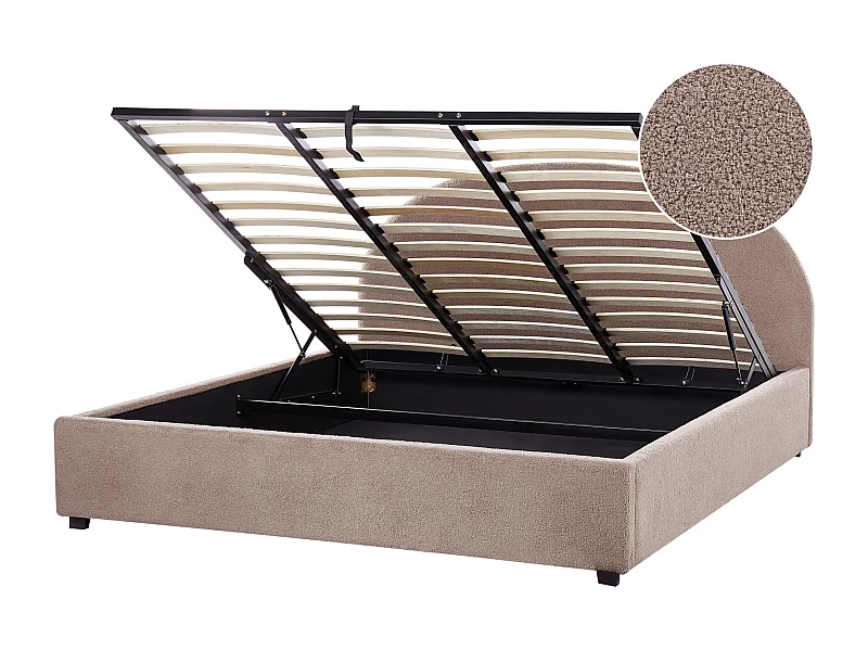 Letto con ottomano Bouclé VAUCLUSE 180 x 200 cm Tortora