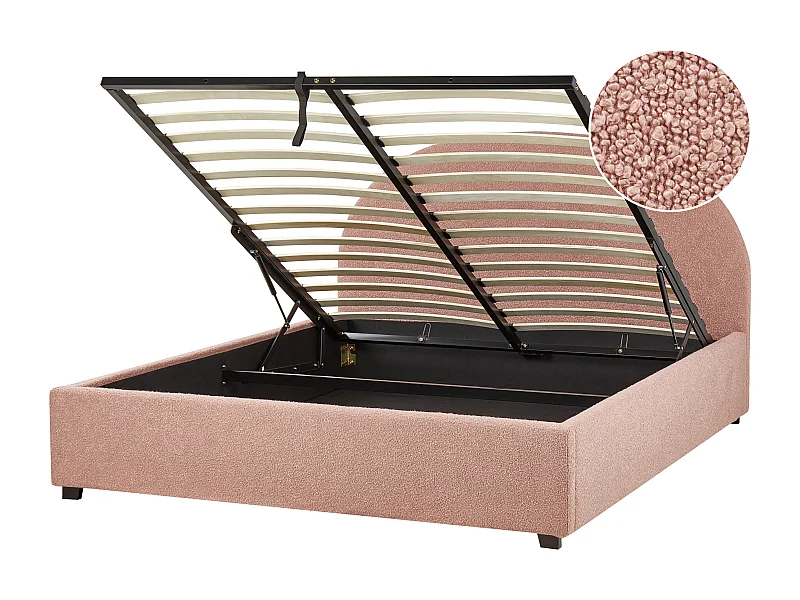 Cama baú Bouclé VAUCLUSE 160 x 200 cm Rosa pastel