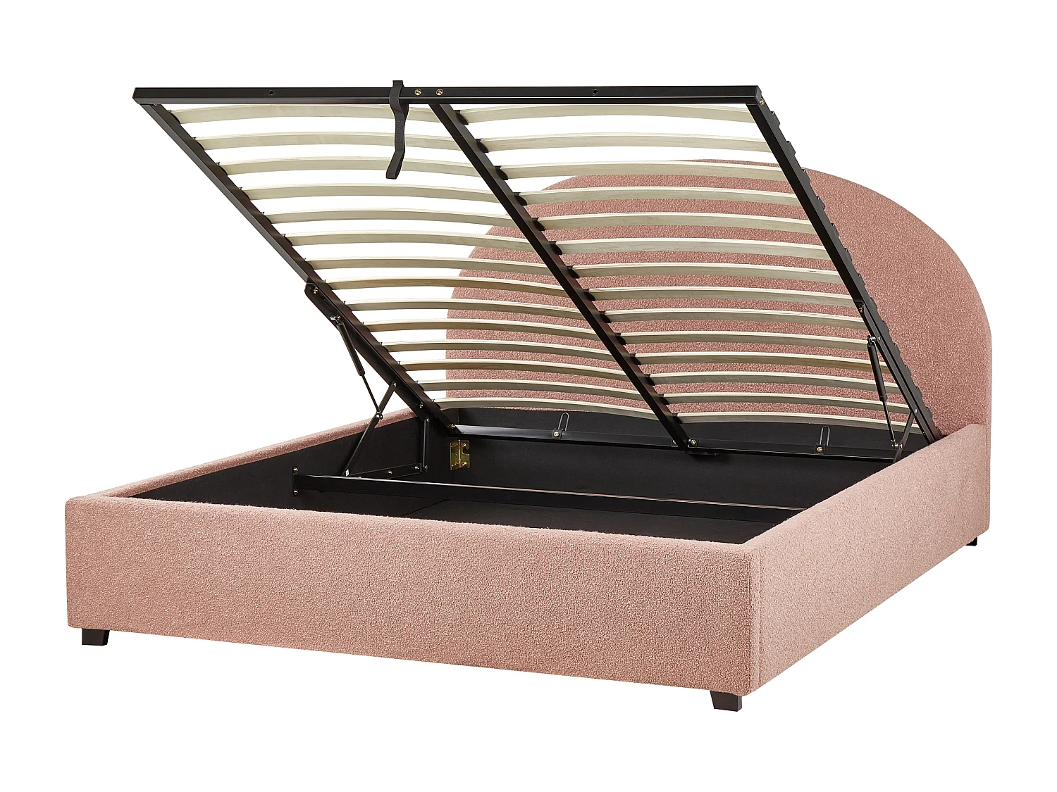 Bett Bouclé rosa mit Kopfteil Bettkasten Lattenrost 160 x 200 cm Retro Vaucluse