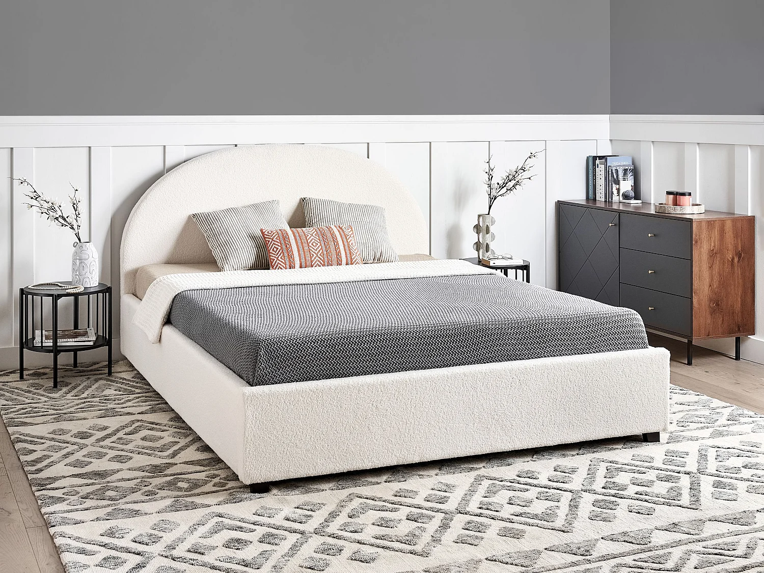 Lit ottoman Bouclé VAUCLUSE 160 x 200 cm Blanc cassé