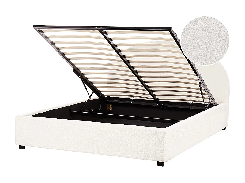 Letto con ottomano Bouclé VAUCLUSE 160 x 200 cm Bianco sporco