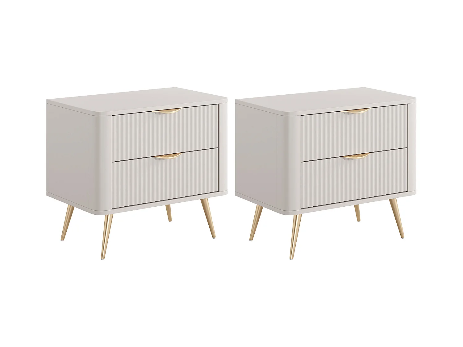 Set van 2 nachtkastjes - 2 lades - Beige en goudkleurig - ELONARIA van Pascal Morabito