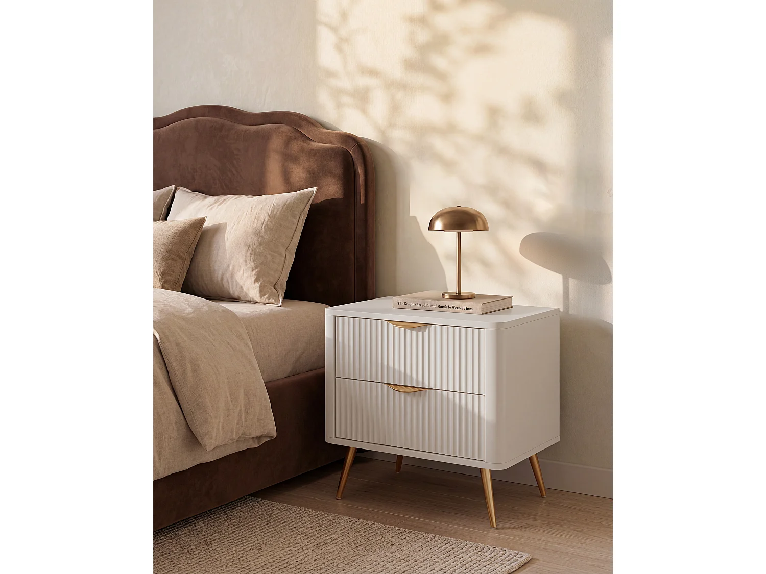 Lot de 2 tables de chevet - 2 tiroirs - Beige et doré - ELONARIA