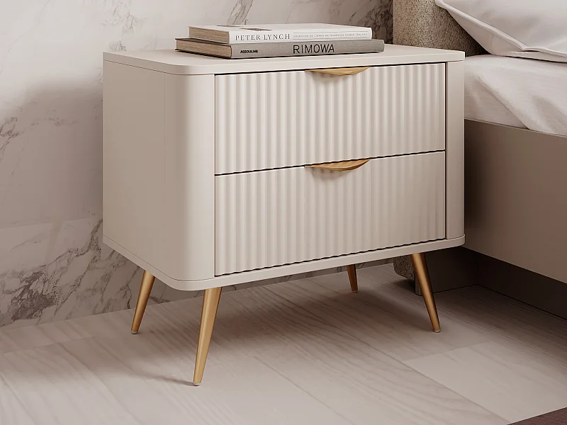 Nachttische 2er-Set mit 2 Schubladen - Beige & Goldfarben - ELONARIA von Pascal Morabito