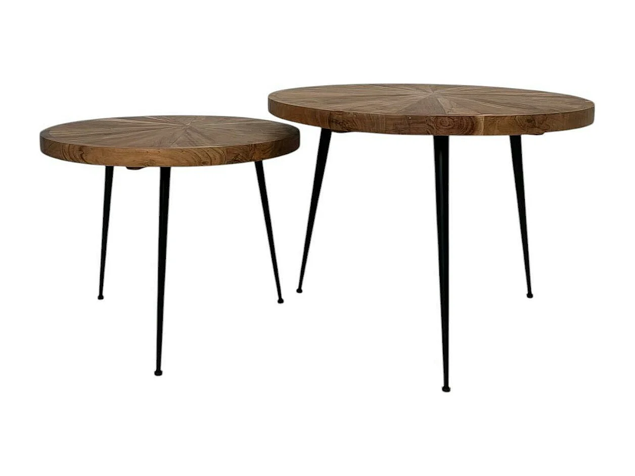 Table de salon gigogne acacia motif rosace (lot de 2)