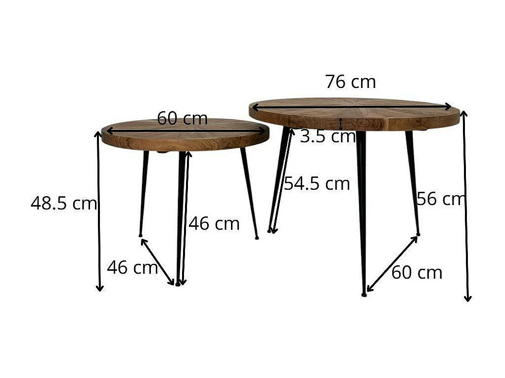 Table de salon gigogne acacia motif rosace (lot de 2)